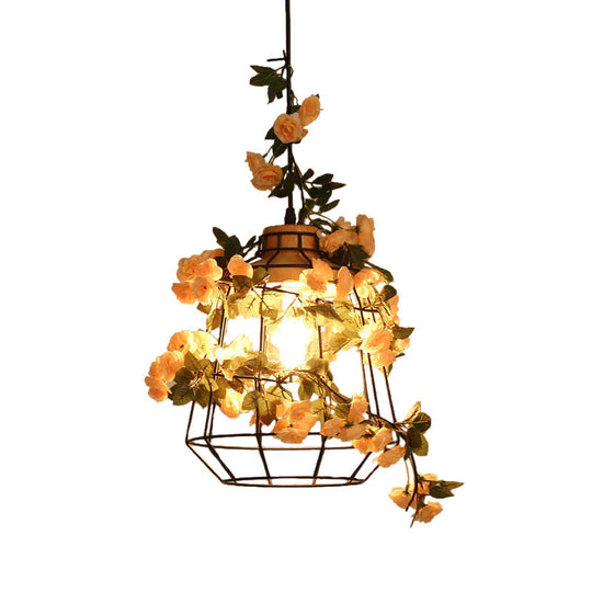 Modern Black Iron Pendant Light with Hanging Flower Jar Design, Ideal for Restaurants and Farm-inspired Decor