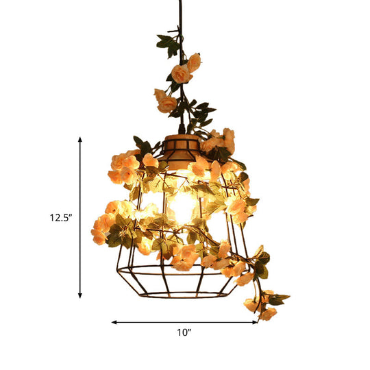 Modern Black Iron Pendant Light with Hanging Flower Jar Design, Ideal for Restaurants and Farm-inspired Decor