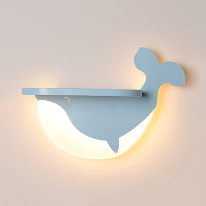 Cartoon Led Wall Sconce With Shelf For Kids Bedroom Decor Blue / B