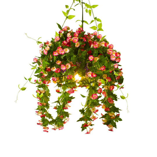 Black Iron Warehouse Flower Basket Drop Pendant Light With Wire Cage - Ideal For Restaurants