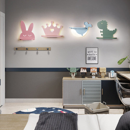 Cartoon Led Wall Sconce With Shelf For Kids Bedroom Decor