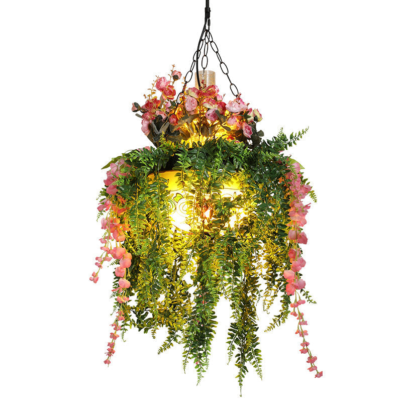 Industrial Green Dome Shade Chandelier with Frosted Glass - 4 Heads, Perfect for Restaurants and Plants