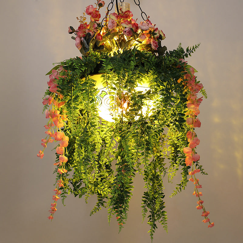 Industrial Green Dome Shade Chandelier with Frosted Glass - 4 Heads, Perfect for Restaurants and Plants