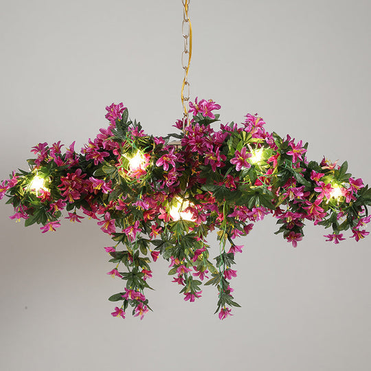 Industrial Starburst Chandelier With 12 Metal Lights And Flower Decor In Black