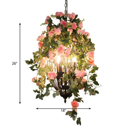 Black 3-Head Ceiling Chandelier With Wire Cage - Restaurant Flower Pendant Lighting Fixture