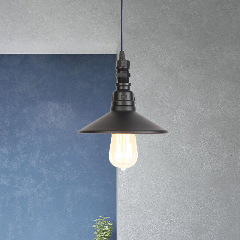 Industrial Iron Saucer Pendant Light Fixture - Black 1-Light Ceiling Lamp For Corridor / A