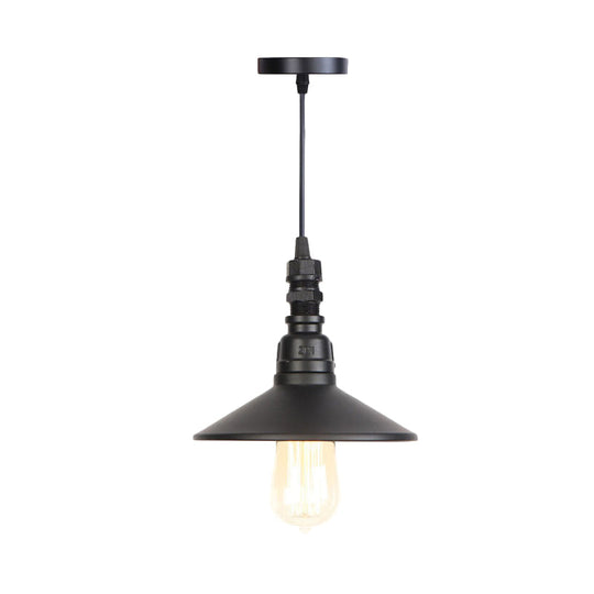 Industrial Iron Saucer Pendant Light Fixture - Black 1-Light Ceiling Lamp For Corridor