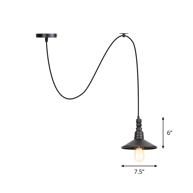 Industrial Iron Saucer Pendant Light Fixture - Black 1-Light Ceiling Lamp For Corridor