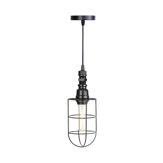 Farmhouse Iron Hanging Ceiling Light With Caged Design - 1 Bulb Coffee Shop Suspension Pendant In