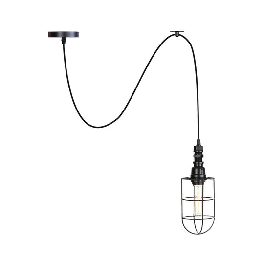 Sleek Black Caged Iron Pendant Light - Farmhouse Style for Coffee Shops - 1 Bulb Suspension