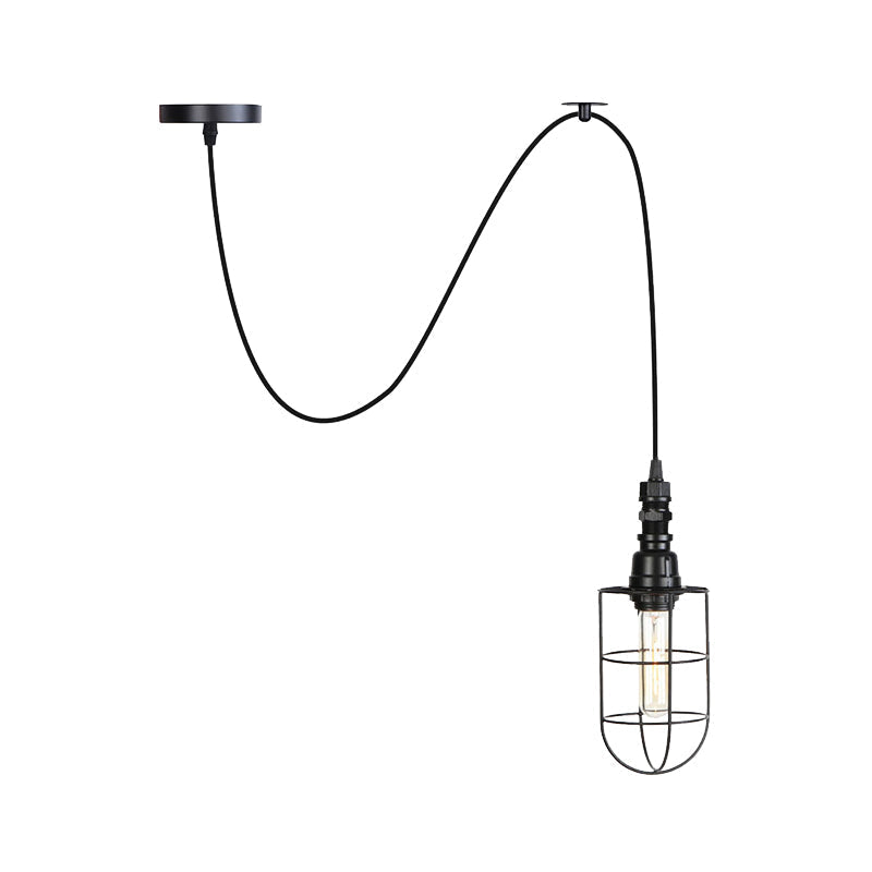 Farmhouse Iron Hanging Ceiling Light With Caged Design - 1 Bulb Coffee Shop Suspension Pendant In