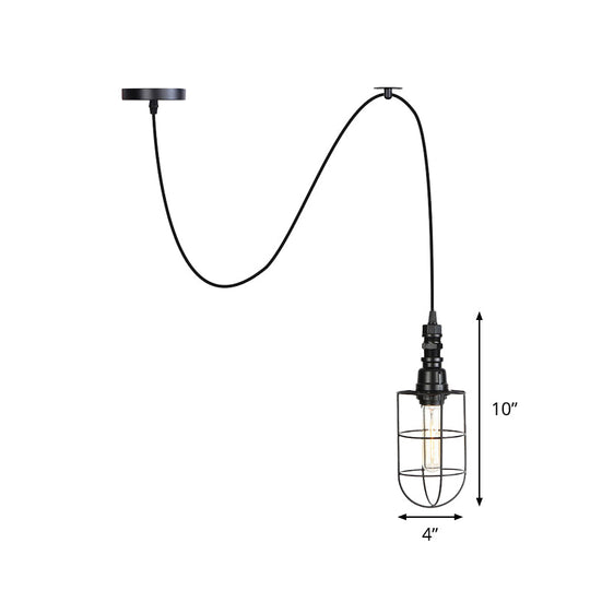 Sleek Black Caged Iron Pendant Light - Farmhouse Style for Coffee Shops - 1 Bulb Suspension