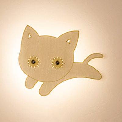 Animal Led Wall Sconce For Kids Rooms And Corridors In Beige Wood Finish / A