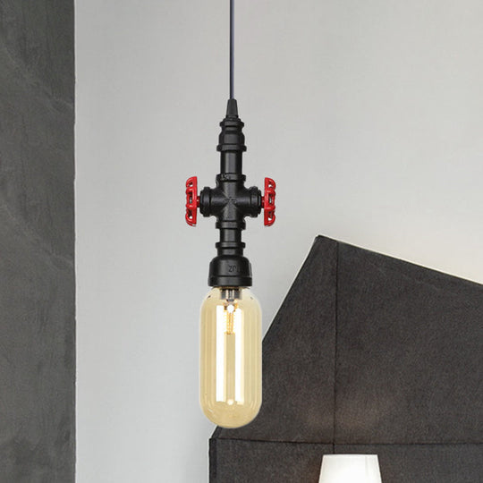 Industrial Black Ball/Capsule Suspension Light With Amber Glass - Ceiling Pendant Pipe Lamp (1