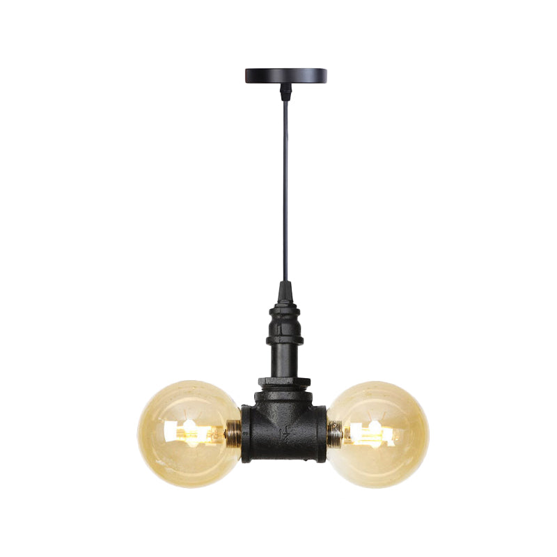 Alfa - Industrial Coffee House Suspension Lamp with Globe/Capsule Amber Glass