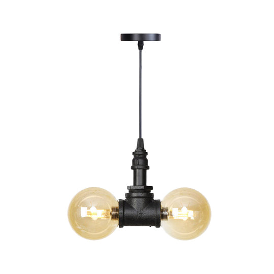 Alfa - Industrial Coffee House Suspension Lamp With Globe/Capsule Amber Glass