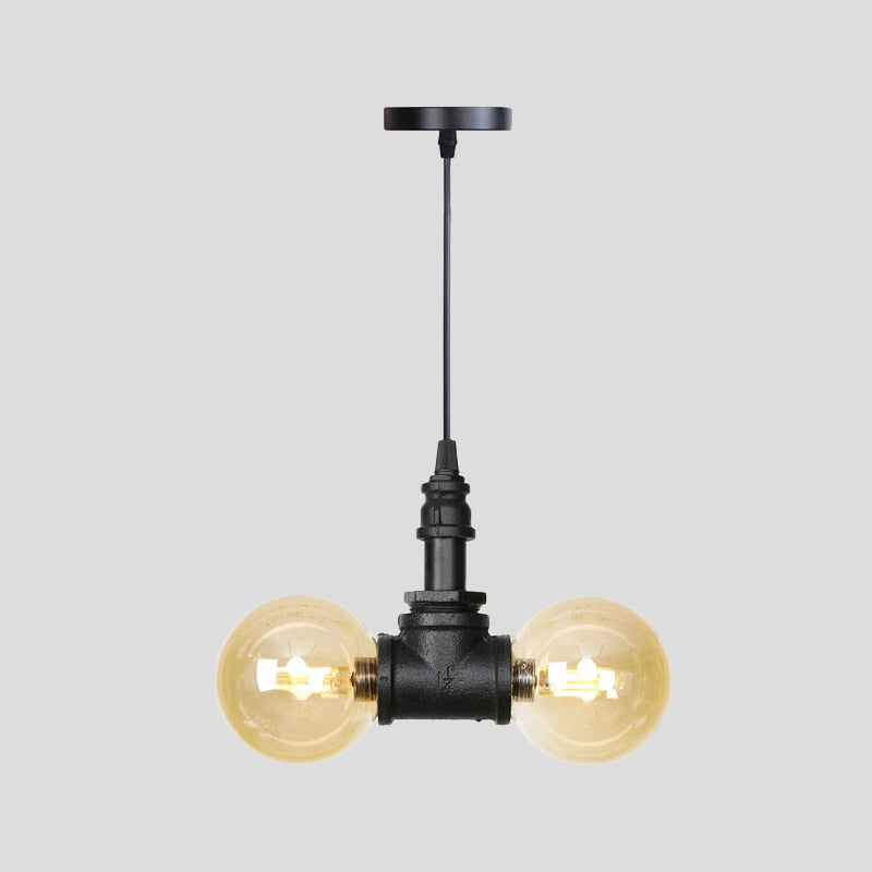 Alfa - Industrial Coffee House Suspension Lamp With Globe/Capsule Amber Glass