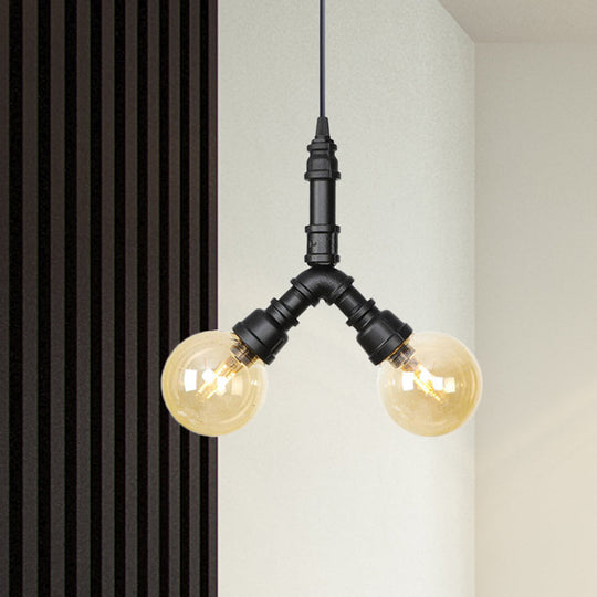 Alfa - Industrial Coffee House Suspension Lamp With Globe/Capsule Amber Glass Black / B