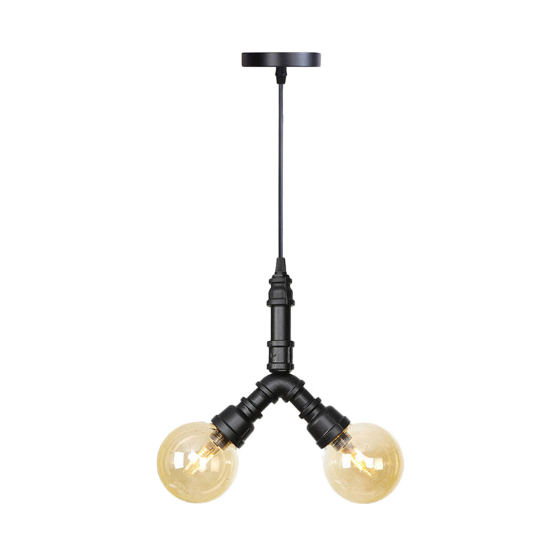 Alfa - Industrial Coffee House Suspension Lamp with Globe/Capsule Amber Glass