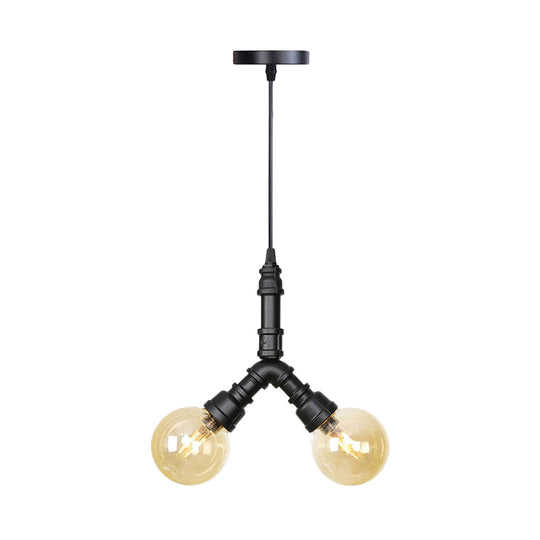 Alfa - Industrial Coffee House Suspension Lamp with Globe/Capsule Amber Glass