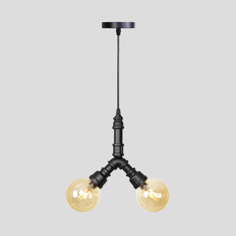 Alfa - Industrial Coffee House Suspension Lamp with Globe/Capsule Amber Glass