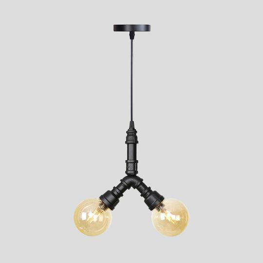 Alfa - Industrial Coffee House Suspension Lamp with Globe/Capsule Amber Glass