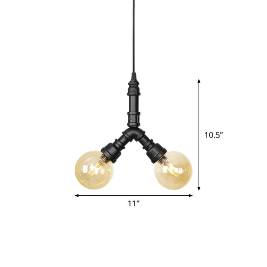 Alfa - Industrial Coffee House Suspension Lamp with Globe/Capsule Amber Glass