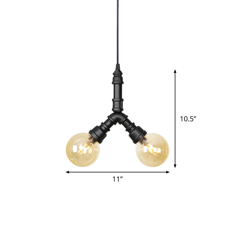 Alfa - Industrial Coffee House Suspension Lamp With Globe/Capsule Amber Glass