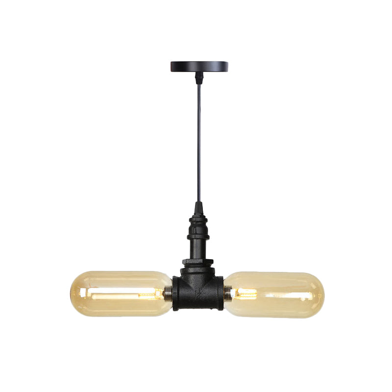 Alfa - Industrial Coffee House Suspension Lamp with Globe/Capsule Amber Glass