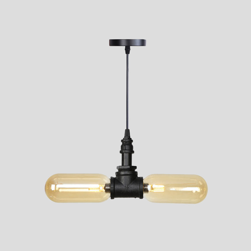 Alfa - Industrial Coffee House Suspension Lamp with Globe/Capsule Amber Glass