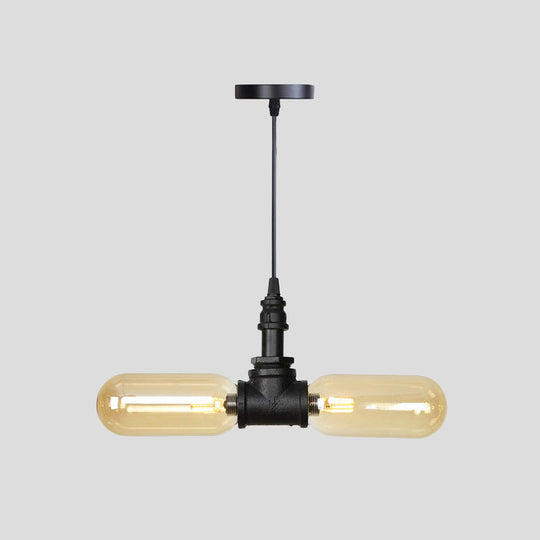 Alfa - Industrial Coffee House Suspension Lamp with Globe/Capsule Amber Glass