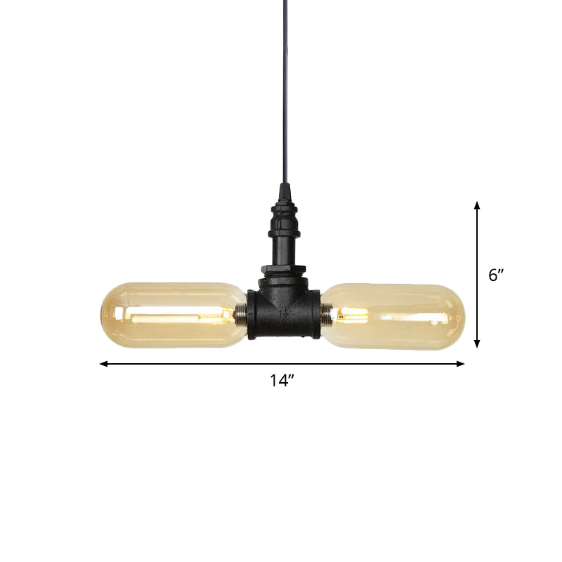 Alfa - Industrial Coffee House Suspension Lamp with Globe/Capsule Amber Glass