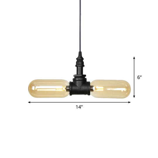 Alfa - Industrial Coffee House Suspension Lamp With Globe/Capsule Amber Glass