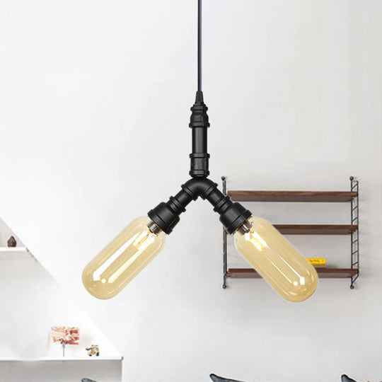 Alfa - Industrial Coffee House Suspension Lamp With Globe/Capsule Amber Glass Black / D