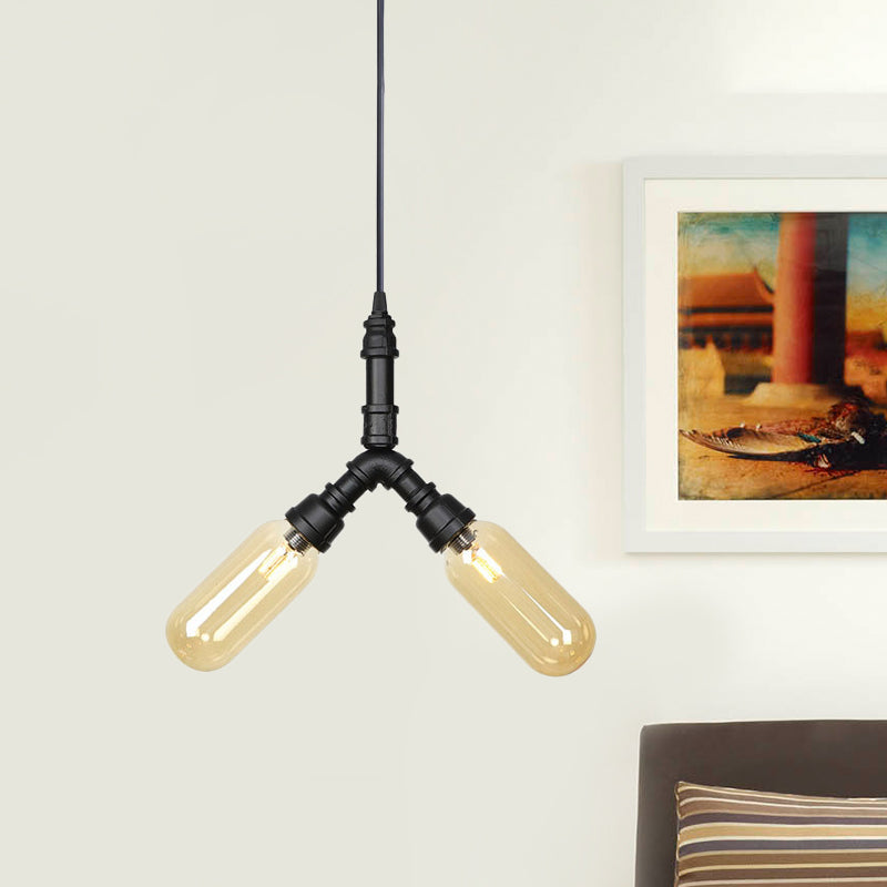 Alfa - Industrial Coffee House Suspension Lamp with Globe/Capsule Amber Glass