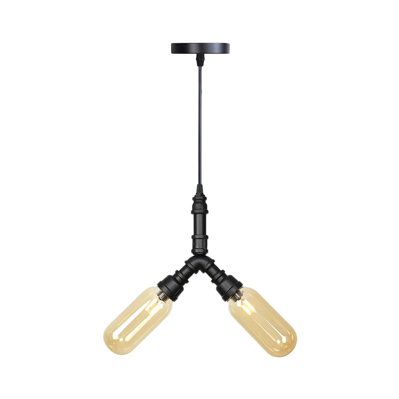 Alfa - Industrial Coffee House Suspension Lamp with Globe/Capsule Amber Glass