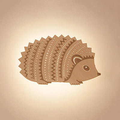 Animal Led Wall Sconce For Kids Rooms And Corridors In Beige Wood Finish / F