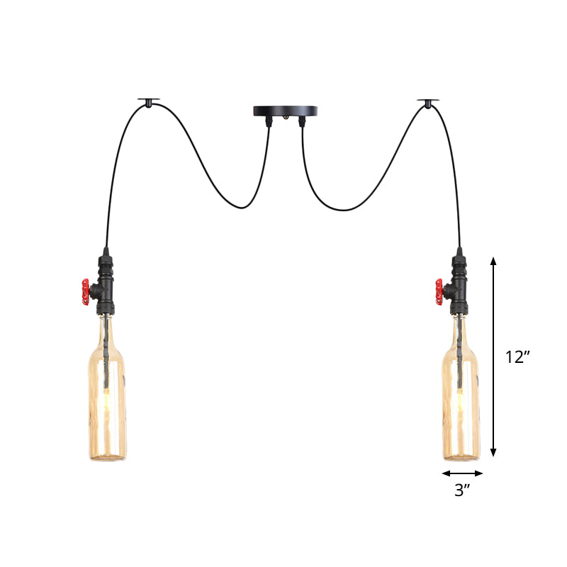 Industrial Bottle Multi Pendant Light - Amber Glass Swag Suspension Lamp