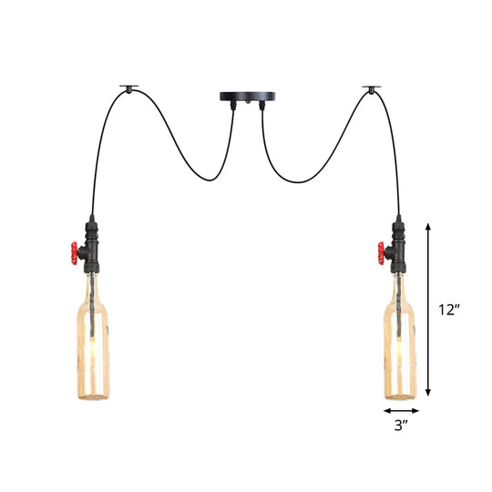 Industrial Bottle Multi Pendant Light - Amber Glass Swag Suspension Lamp