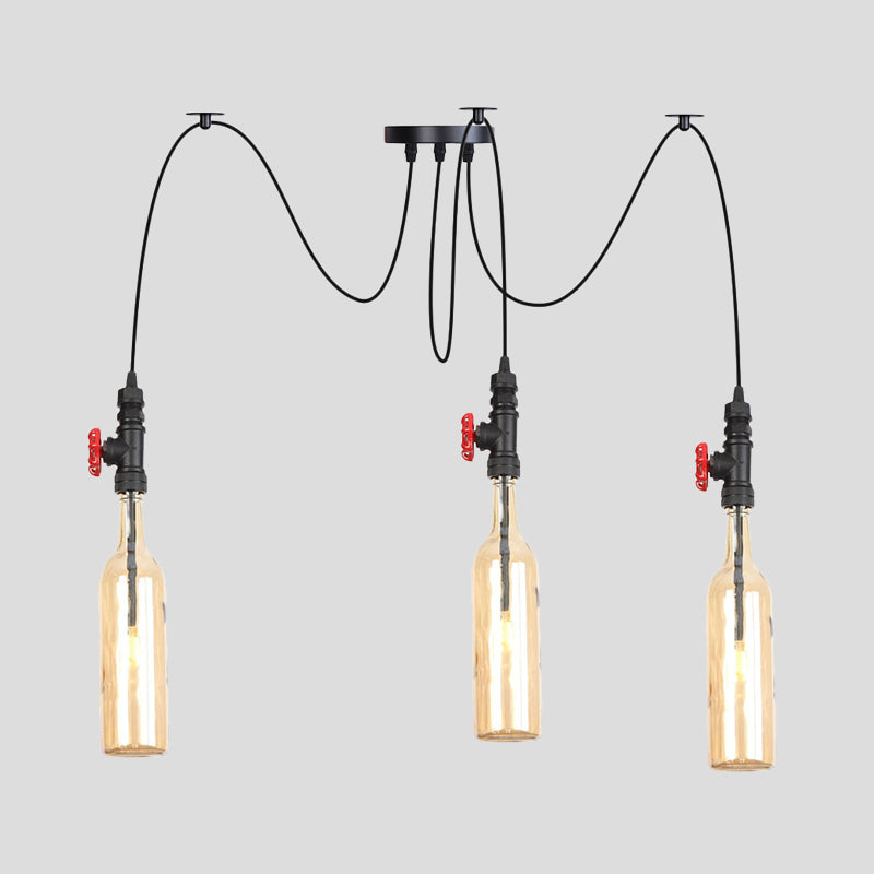 Industrial Bottle Multi Pendant Light - Amber Glass Swag Suspension Lamp