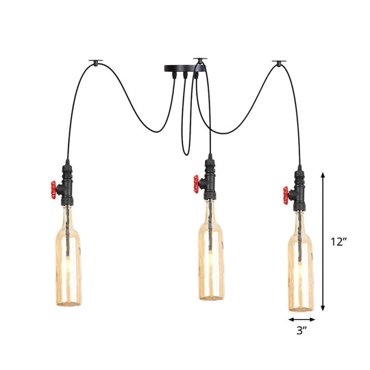 Industrial Bottle Multi Pendant Light - Amber Glass Swag Suspension Lamp