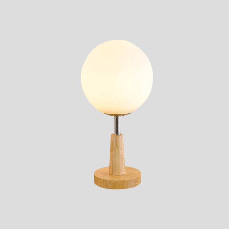 Modernist Frosted Glass Night Table Light - Globe/Cylinder/Square Design Wood Lamp For Bedside