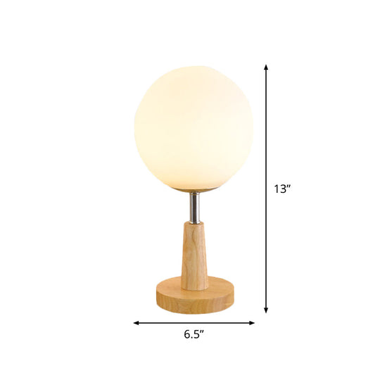 Modernist Frosted Glass Night Table Light - Globe/Cylinder/Square Design Wood Lamp For Bedside