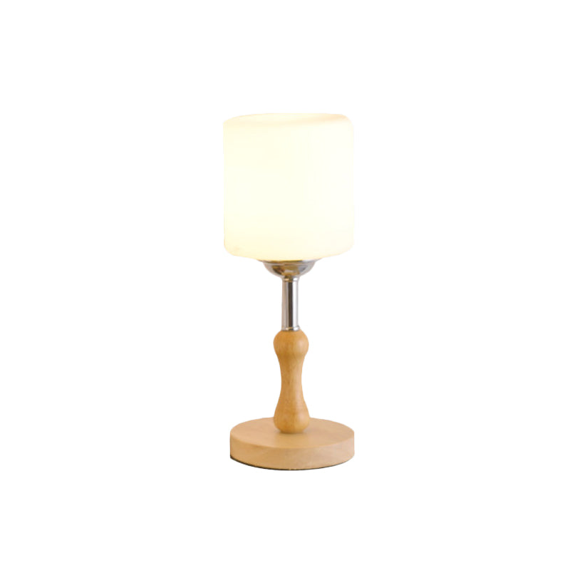 Modernist Frosted Glass Night Table Light - Globe/Cylinder/Square Design Wood Lamp For Bedside