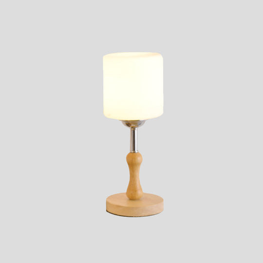 Modernist Frosted Glass Night Table Light - Globe/Cylinder/Square Design Wood Lamp For Bedside