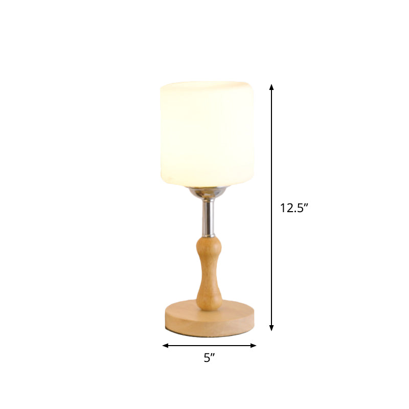 Modernist Frosted Glass Night Table Light - Globe/Cylinder/Square Design Wood Lamp For Bedside