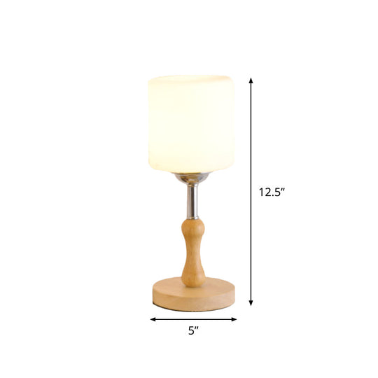 Modernist Frosted Glass Night Table Light - Globe/Cylinder/Square Design Wood Lamp For Bedside