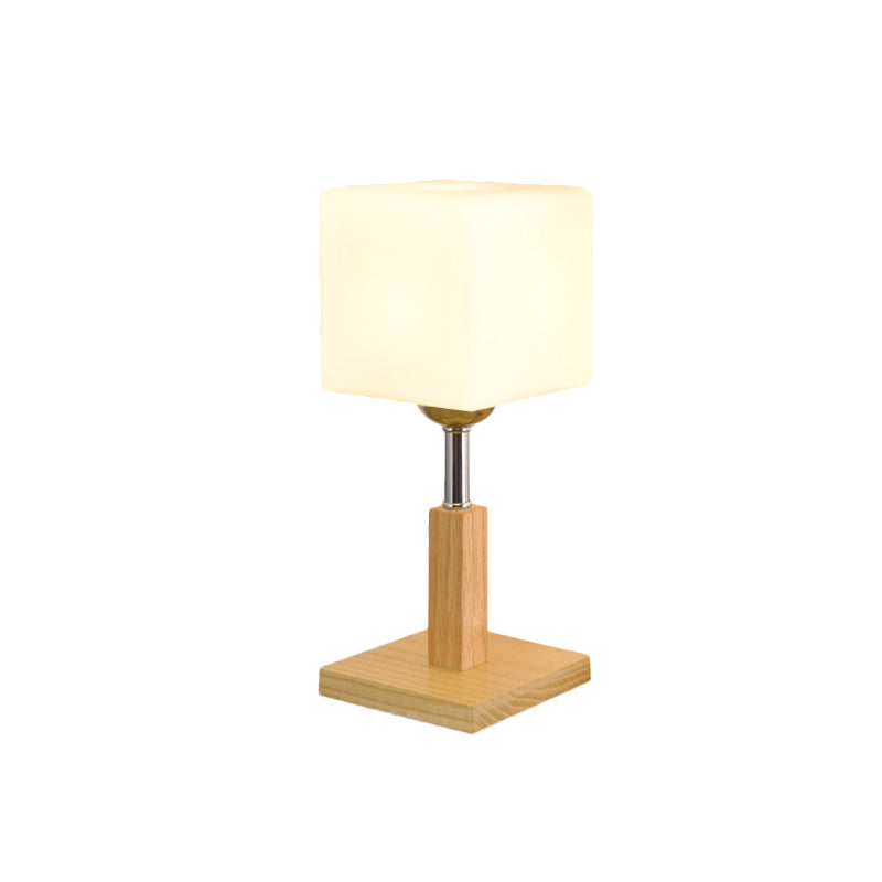 Modernist Frosted Glass Night Table Light - Globe/Cylinder/Square Design Wood Lamp For Bedside