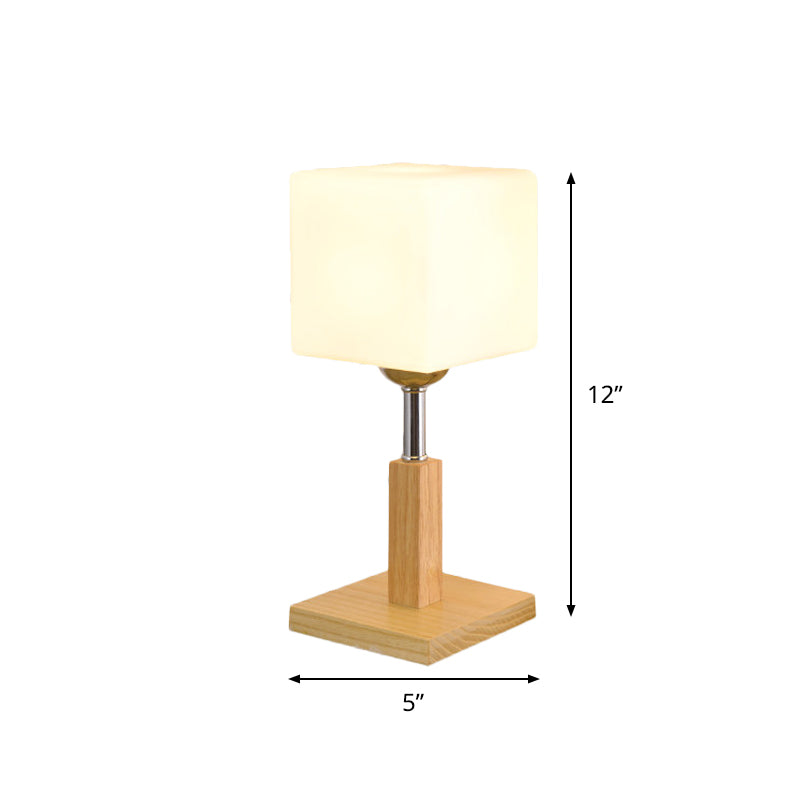 Modernist Frosted Glass Night Table Light - Globe/Cylinder/Square Design Wood Lamp For Bedside