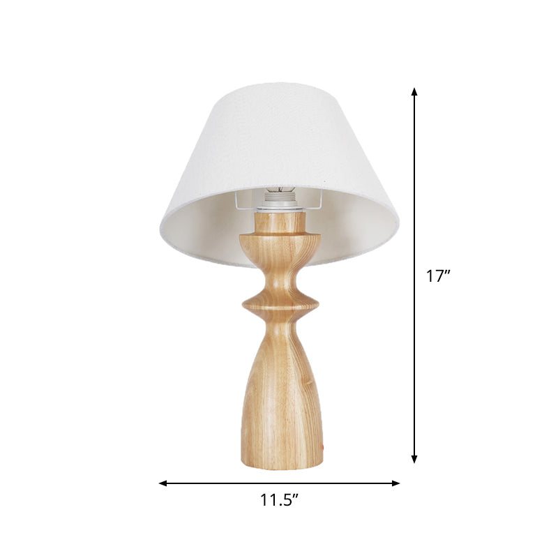 Modern Fabric Barrel Table Light With White Urn Wood Base - Ideal For Study Room Or Reading Nook